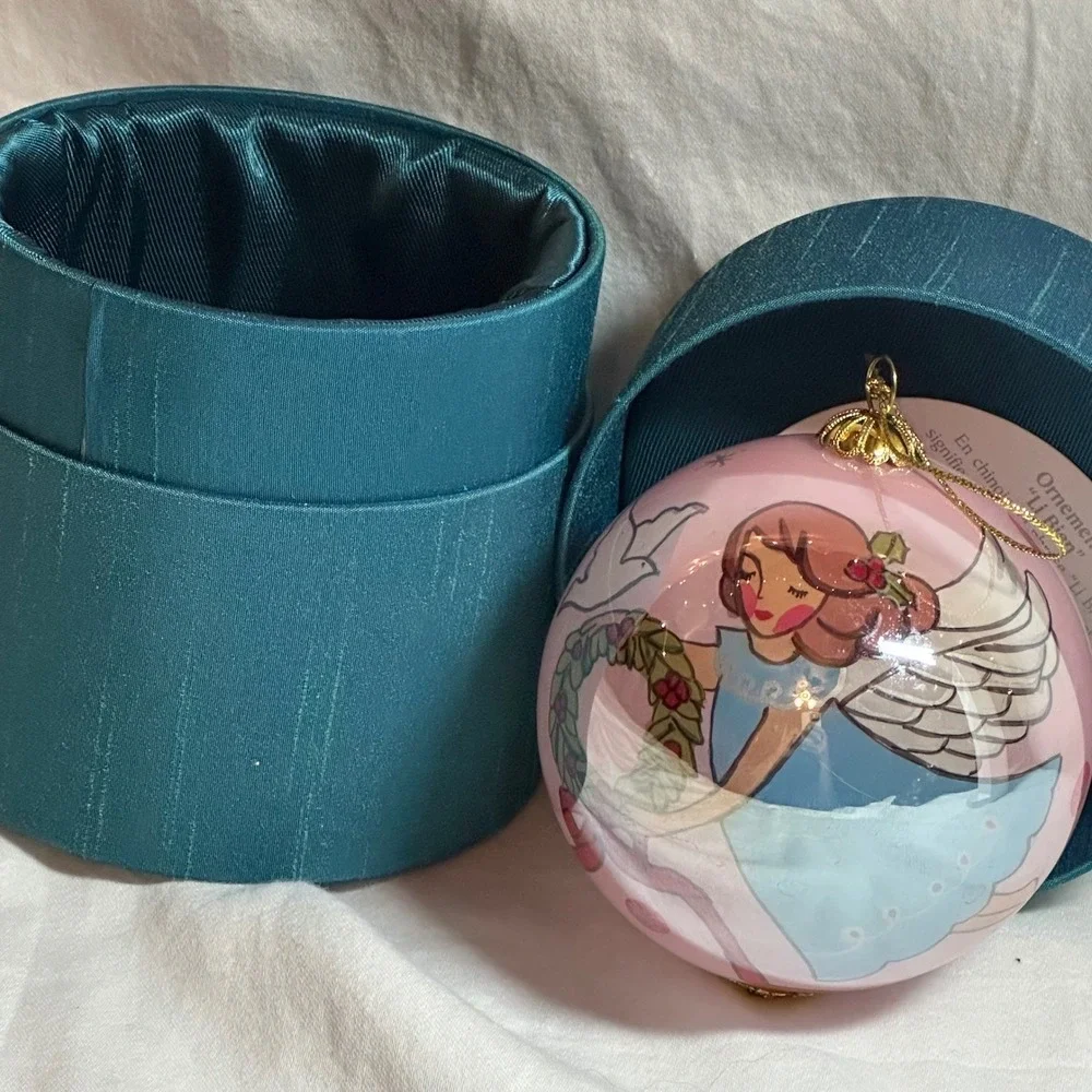Li Bien Christmas Ornament Pink Angel Hand Painted Glass Excellent With Box